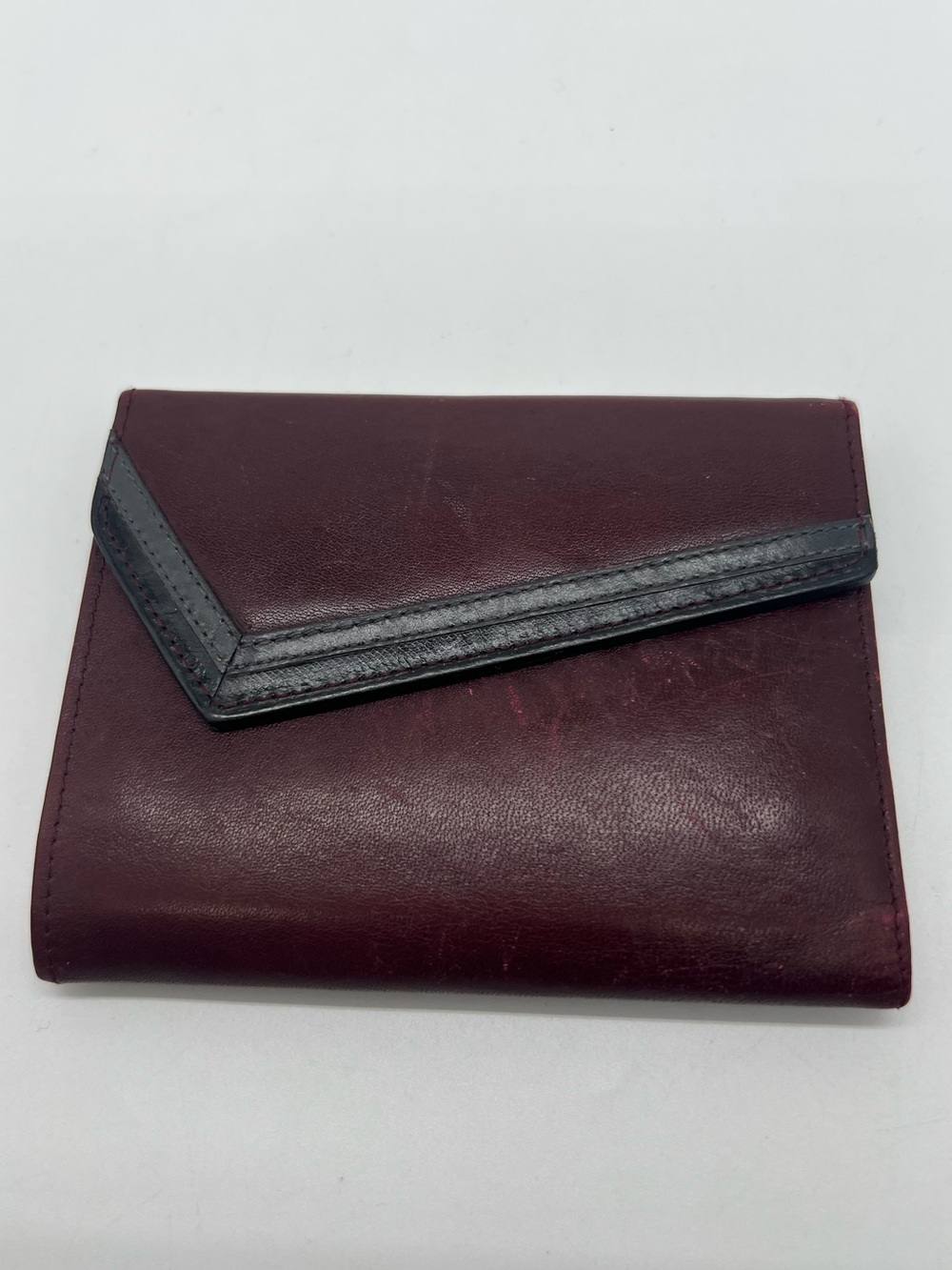 RENWICK CALDERO Vintage Bouvillon Steerhide Burgundy Red Leather Envelope Wallet